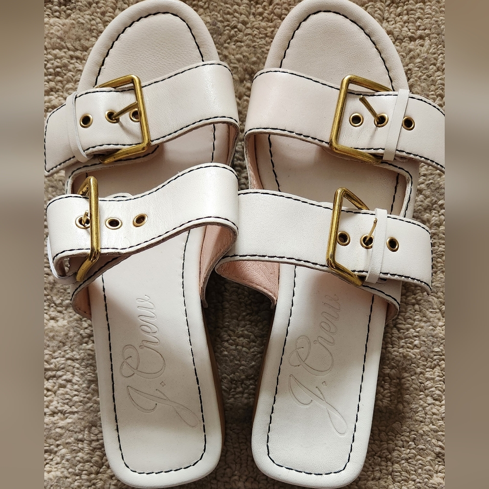 J CREW Real Leather Double Strap Wood Clog Mule Sandal 6.5 boho hippie festival - Picture 6 of 8